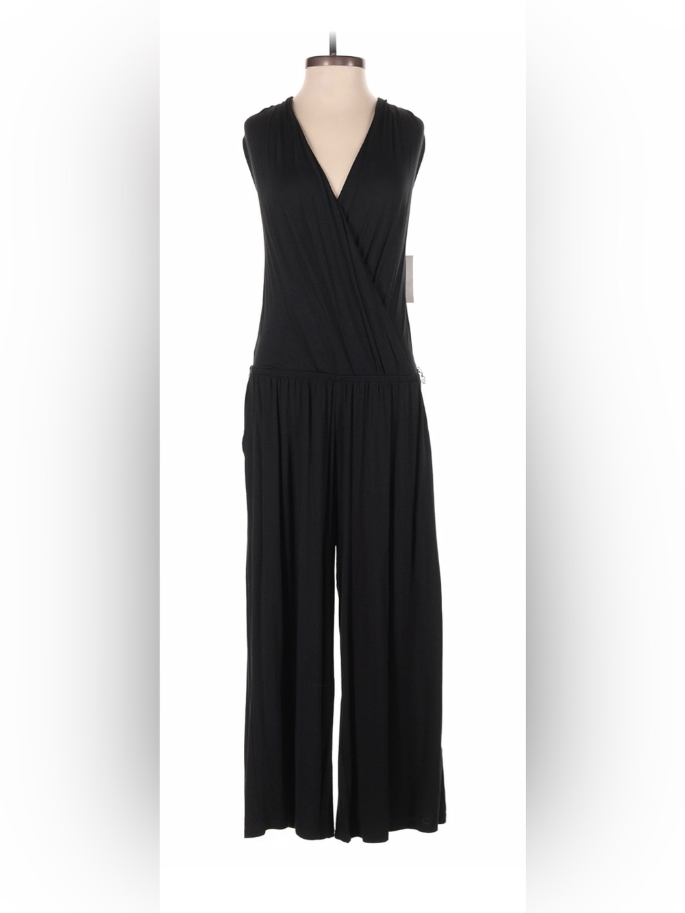 New York & Company Black Surplice Wide-Leg Jumpsuit